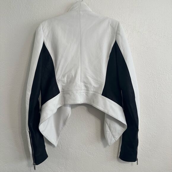 Gareth Pugh Runway Leather Jacket White Black Asymmetrical Zipper IT 38 - Picture 16 of 16